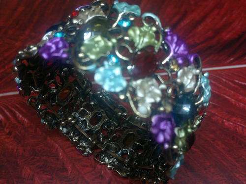 Colorful Tibetan Silver Flower Bangle